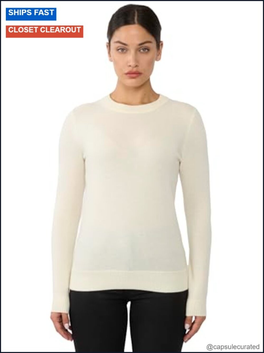 100% Pure Cashmere Crew Neck Sweater Tight Knit Long Sleeve Pullover